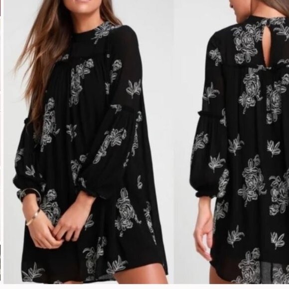 Lulu's Black Dress with White Embroidery No One Quite Like You - Picture 2 of 10